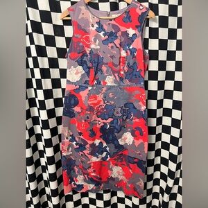 Boden Sheath Dress Red Pink Abstract